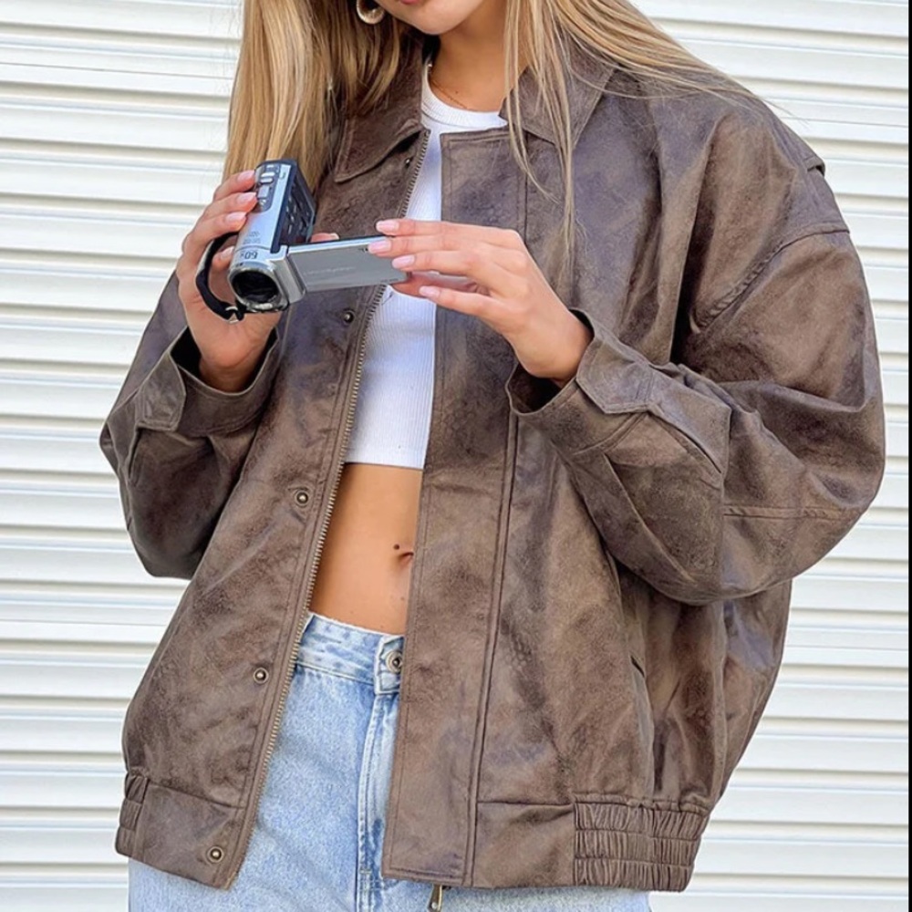 Lioness Distressed Brown Bomber Jacket